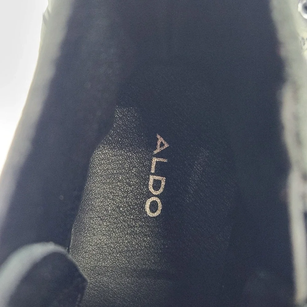 Aldo Sevigo Boots Mens Size 8 Black Leather Lace Up Side Zip Lug Sole Cap Toe